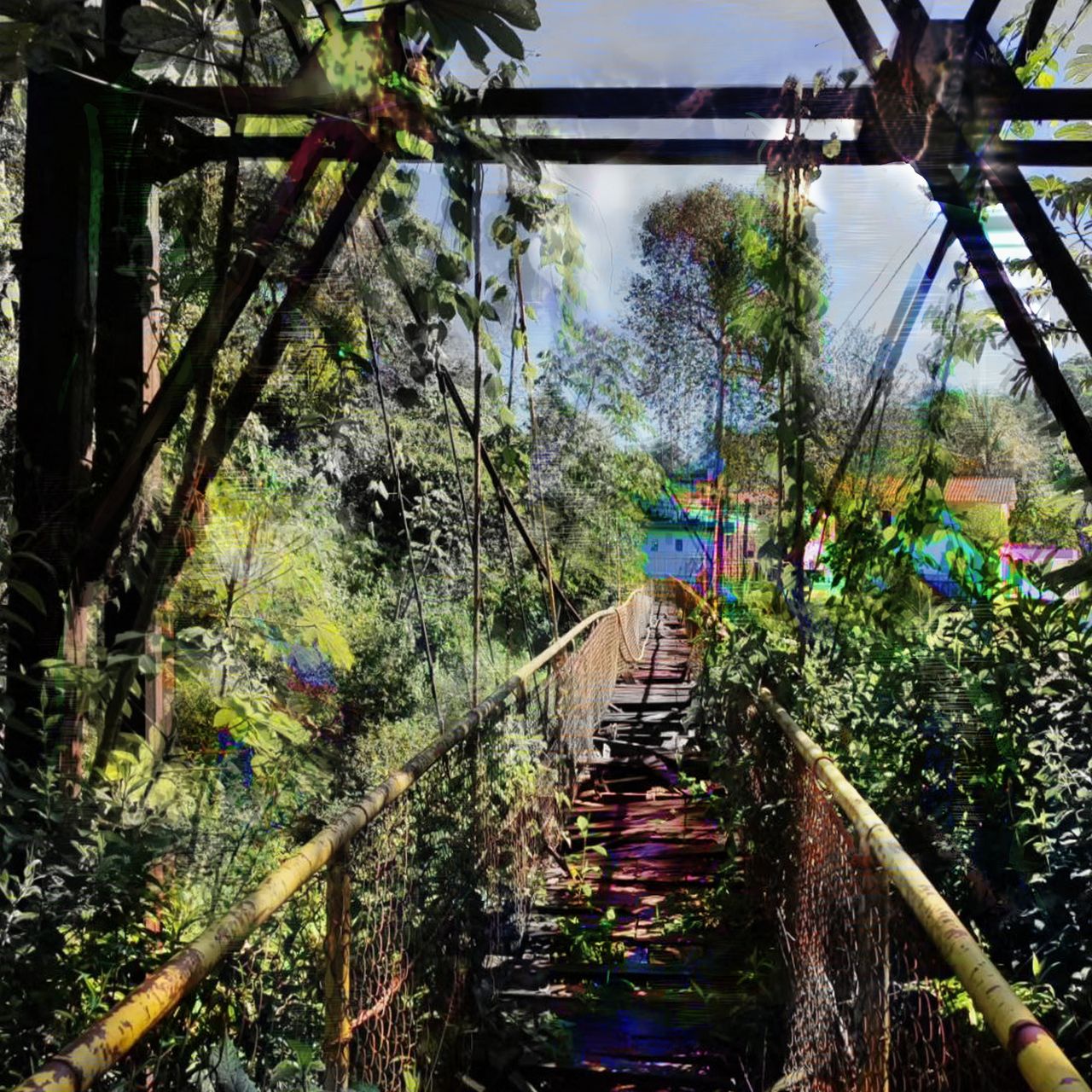 Un puente de metal en la selva